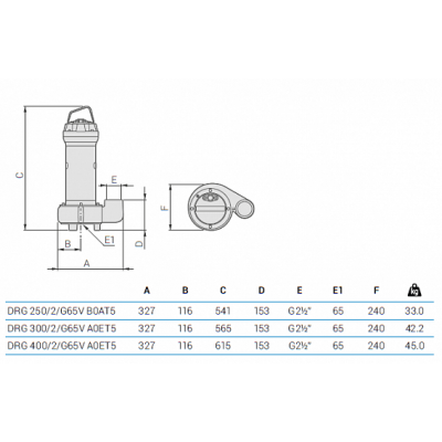 Погружной дренажный насос Zenit DRG 250/2/G65 B0AT5 NC Q NAE 2SIC 10 400