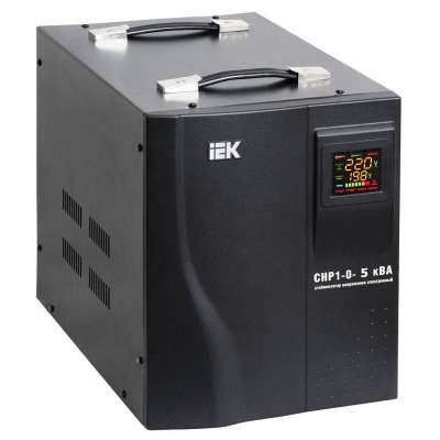 Стабилизатор напряжения однофазный 5000 ВА Uвх=(140-270 В), точность +-8% переносной релейный IEK СНР1-0- 5 кВА